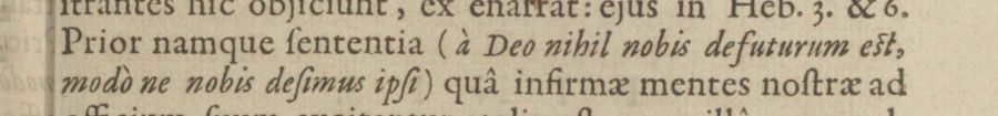1618 page showing Prior namque sententia, a Deo nihil nobis defuturum est
